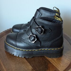 NEW Dr. Martens Devon Flower Buckle Leather Platform Boots Size 8